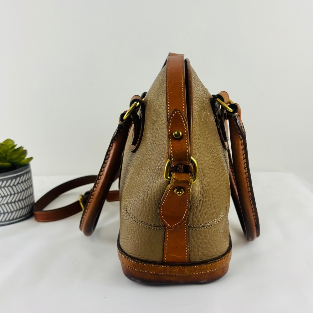 Vtg. Dooney & Bourke All Weather Leather Domed Satchel Taupe British Tan Bag - Picture 11 of 15